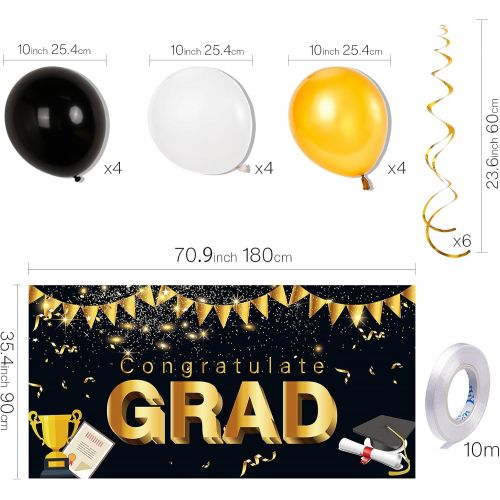  PuTwo 20 PCS Graduation Decorations Party Supplies 2022, Large Congrats Grad Banners Graduation Backdrop+Graduation Balloons+Hanging Swirls+Ribbon, Graduation Balloons 2022, Congrats Gra