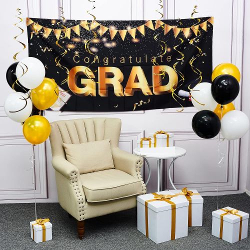  PuTwo 20 PCS Graduation Decorations Party Supplies 2022, Large Congrats Grad Banners Graduation Backdrop+Graduation Balloons+Hanging Swirls+Ribbon, Graduation Balloons 2022, Congrats Gra