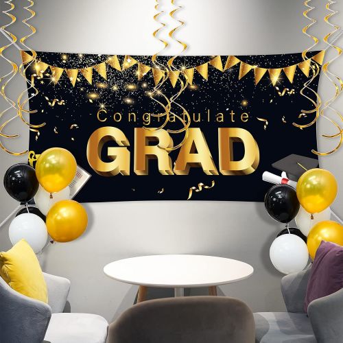  PuTwo 20 PCS Graduation Decorations Party Supplies 2022, Large Congrats Grad Banners Graduation Backdrop+Graduation Balloons+Hanging Swirls+Ribbon, Graduation Balloons 2022, Congrats Gra