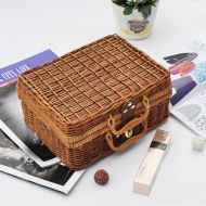 Wicker Picnic Basket Portable Travel Braided Basket Tea Set Basket Toy Storage Basket by Pueri (S)