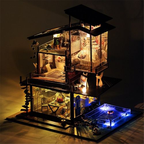  Pueri DIY Dollhouse Wooden Handmade Dollhouse Miniature DIY Kit Creative House with LED Perfect DIY Gift for Friends,Lovers and Families