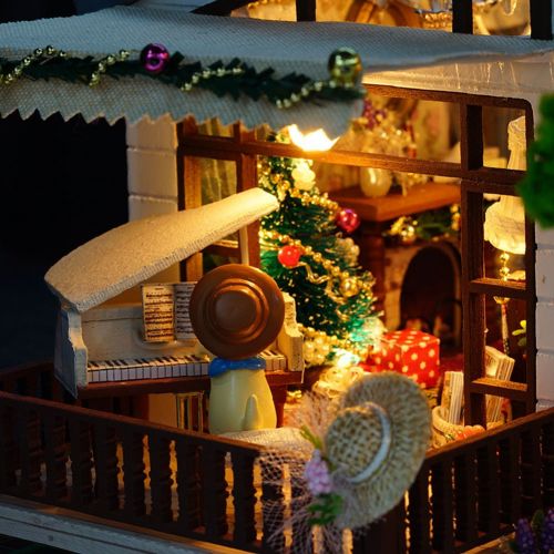  Pueri DIY Dollhouse Wooden Handmade Dollhouse Miniature DIY Kit Creative House with LED Perfect DIY Gift for Friends,Lovers and Families