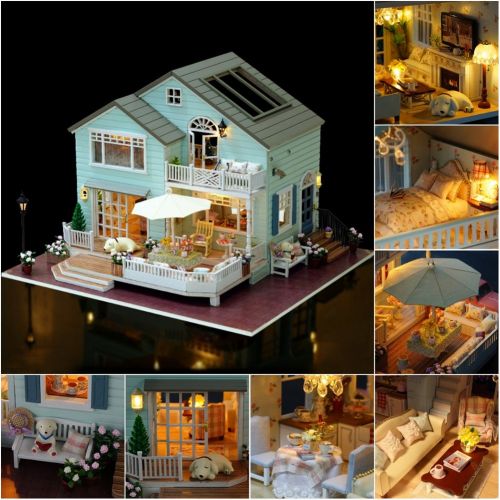  Pueri DIY Dollhouse Wooden Handmade Dollhouse Miniature DIY Kit Creative House with LED Perfect DIY Gift for Friends,Lovers and Families