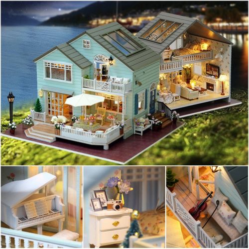  Pueri DIY Dollhouse Wooden Handmade Dollhouse Miniature DIY Kit Creative House with LED Perfect DIY Gift for Friends,Lovers and Families