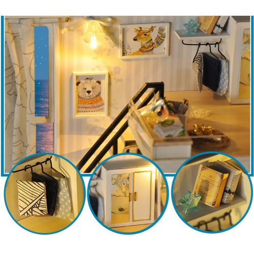  Pueri DIY Dollhouse Wooden Handmade Dollhouse Miniature DIY Kit Creative House with LED Perfect DIY Gift for Friends,Lovers and Families