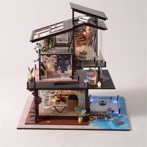  Pueri DIY Dollhouse Wooden Handmade Dollhouse Miniature DIY Kit Creative House with LED Perfect DIY Gift for Friends,Lovers and Families