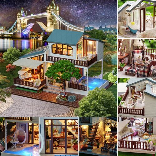  Pueri DIY Dollhouse Wooden Handmade Dollhouse Miniature DIY Kit Creative House with LED Perfect DIY Gift for Friends,Lovers and Families