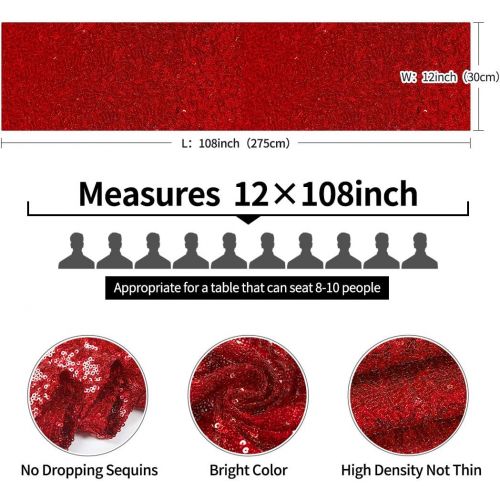  [아마존베스트]Pufogu 12 x 108 inches Burgundy Red Sequin Table Runner, Glitter Table Runner for Birthday Party Supplies Decorations Wedding Celebration Bridal Baby Shower Thanksgiving Christmas(