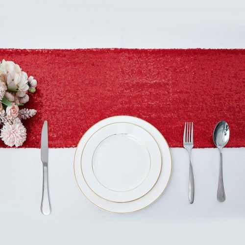  [아마존베스트]Pufogu 12 x 108 inches Burgundy Red Sequin Table Runner, Glitter Table Runner for Birthday Party Supplies Decorations Wedding Celebration Bridal Baby Shower Thanksgiving Christmas(