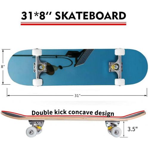  Puiuoo Moody Sky Skateboard for Beginners Standard Skateboard for Adults Youth Kids Maple Double Kick Concave Boards Complete Skateboard 31x8