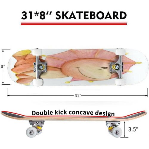  Puiuoo Prehistoric Watercolor Collection of Dinosaur Body Parts Fossils and Skateboard for Beginners Standard Skateboard for Adults Youth Kids Maple Double Kick Concave Boards Complete Sk