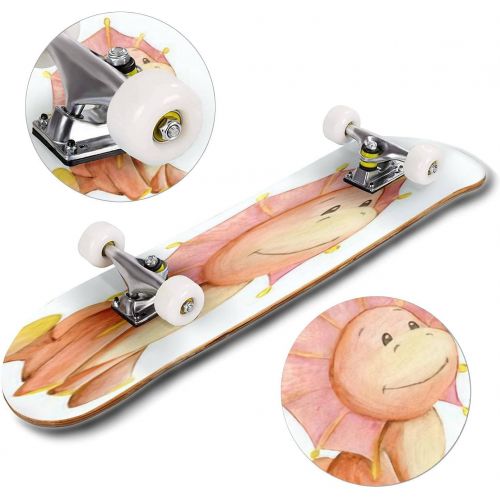  Puiuoo Prehistoric Watercolor Collection of Dinosaur Body Parts Fossils and Skateboard for Beginners Standard Skateboard for Adults Youth Kids Maple Double Kick Concave Boards Complete Sk