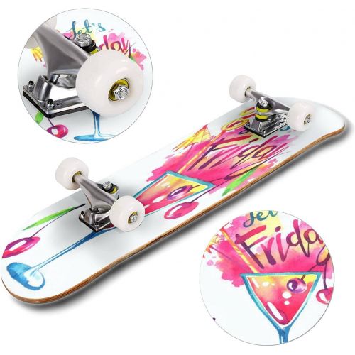  Puiuoo Bright Tropical Background with Jungle Plants Exotic Pattern with Skateboard for Beginners Standard Skateboard for Adults Youth Kids Maple Double Kick Concave Boards Complete Skate