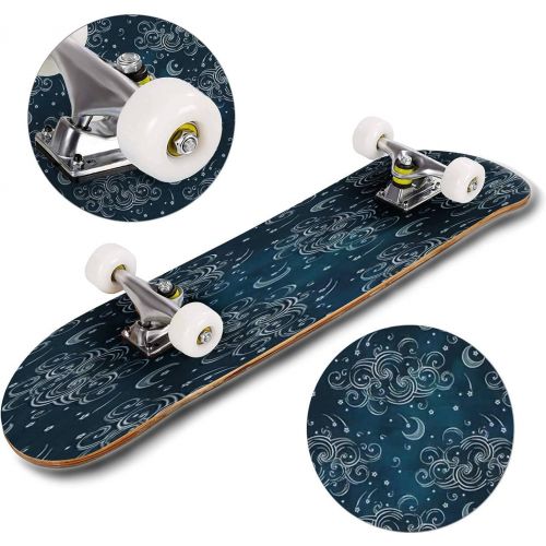  Puiuoo Seamless Galaxy Pattern Hand Painted Watercolor Background Skateboard for Beginners Standard Skateboard for Adults Youth Kids Maple Double Kick Concave Boards Complete Skateboard 3