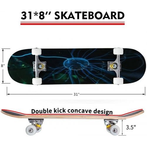  Puiuoo Street with Dark Clouds and Heavy rain Skateboard for Beginners Standard Skateboard for Adults Youth Kids Maple Double Kick Concave Boards Complete Skateboard 31x8