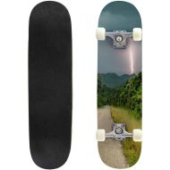 Puiuoo Active Bulb on a Dark Purple Background Skateboard for Beginners Standard Skateboard for Adults Youth Kids Maple Double Kick Concave Boards Complete Skateboard 31x8