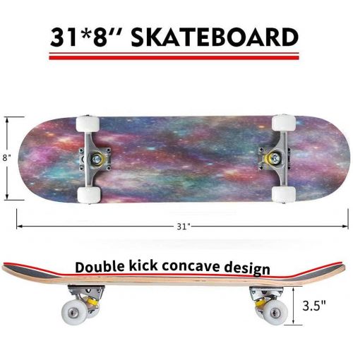  Puiuoo Dark Seamless Pattern with Stars Skateboard for Beginners Standard Skateboard for Adults Youth Kids Maple Double Kick Concave Boards Complete Skateboard 31x8