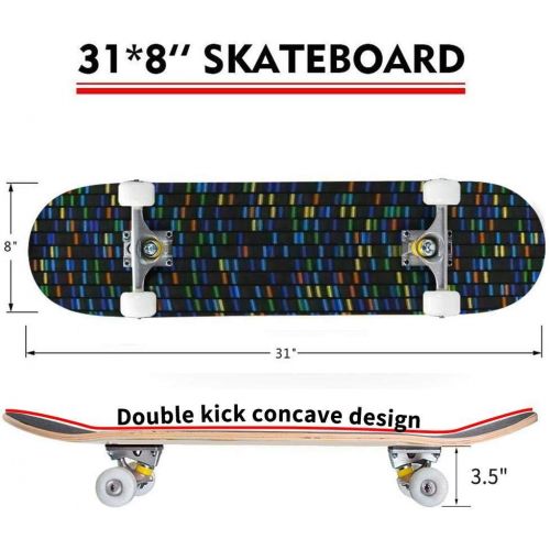  Puiuoo Doodle Patern Weather Skateboard for Beginners Standard Skateboard for Adults Youth Kids Maple Double Kick Concave Boards Complete Skateboard 31x8