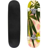 Puiuoo Abstract Floral Collage Background Exotic Illustration in Pink Skateboard for Beginners Standard Skateboard for Adults Youth Kids Maple Double Kick Concave Boards Complete Skateboa