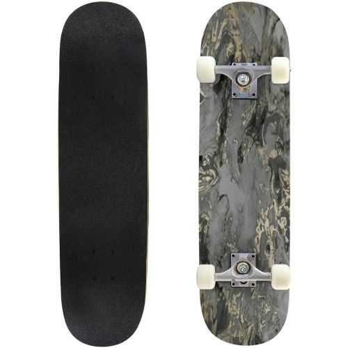  Puiuoo Abstract Background Black Marble with Glitter Veins Fake Stone Texture Skateboard for Beginners Standard Skateboard for Adults Youth Kids Maple Double Kick Concave Boards Complete