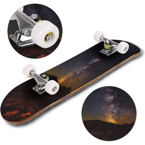  puiuoo Earth and Moon Skateboard for Beginners Standard Skateboard for Adults Youth Kids Maple Double Kick Concave Boards Complete Skateboard 31x8
