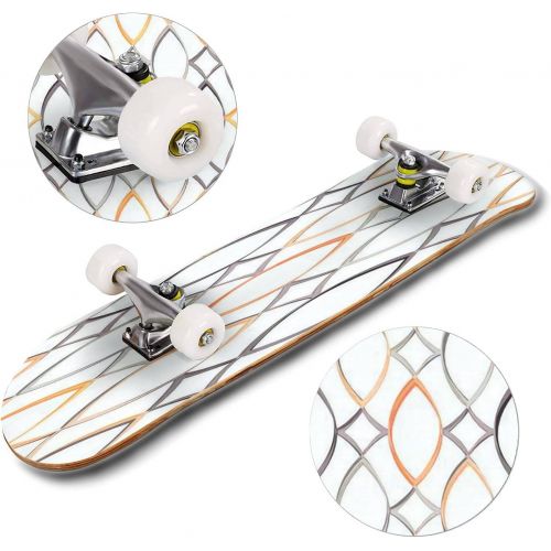  Puiuoo Seamless Geometric Pattern Geometric Simple Print Repeating Texture Skateboard for Beginners Standard Skateboard for Adults Youth Kids Maple Double Kick Concave Boards Complete Ska