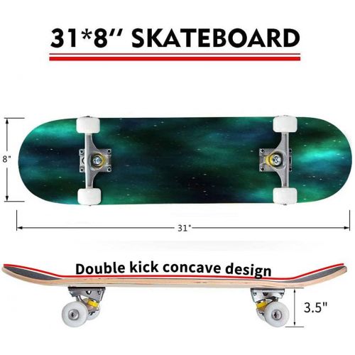  Puiuoo Seamless Pattern with Star in Dark Sky Skateboard for Beginners Standard Skateboard for Adults Youth Kids Maple Double Kick Concave Boards Complete Skateboard 31x8