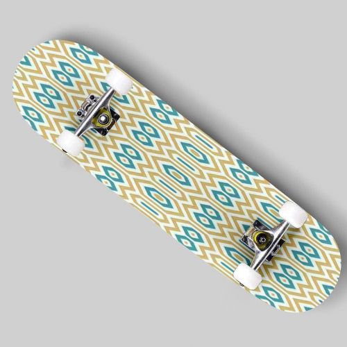  Puiuoo Pastel Blue Fabric Ikat Diamond Seamless Pattern Background Skateboard for Beginners Standard Skateboard for Adults Youth Kids Maple Double Kick Concave Boards Complete Skateboard