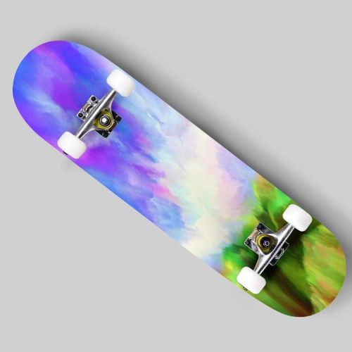  puiuoo 3D Rainbow Circle Colorful with Glossy Blades Stock Illustration Skateboard for Beginners Standard Skateboard for Adults Youth Kids Maple Double Kick Concave Boards Complete