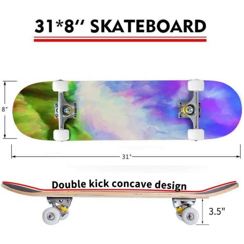 puiuoo 3D Rainbow Circle Colorful with Glossy Blades Stock Illustration Skateboard for Beginners Standard Skateboard for Adults Youth Kids Maple Double Kick Concave Boards Complete