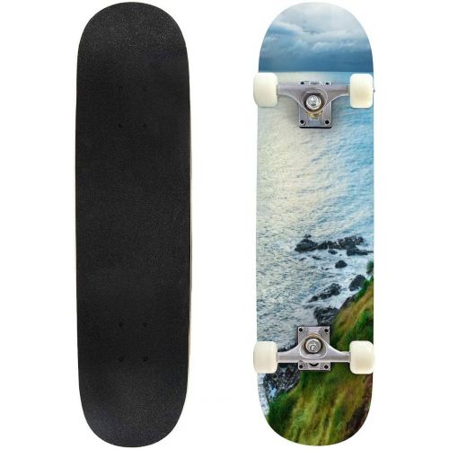  Puiuoo Sun Rays and Clouds Skateboard for Beginners Standard Skateboard for Adults Youth Kids Maple Double Kick Concave Boards Complete Skateboard 31x8