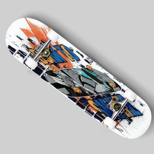  Puiuoo Seamless Pattern with Image of Longboarding Equipment Color Print on Skateboard for Beginners Standard Skateboard for Adults Youth Kids Maple Double Kick Concave Boards Complete Sk