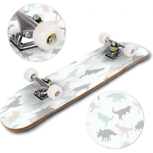  Puiuoo Seamless Dino Pattern Print for T Shirts Textiles Wrapping Paper Web Skateboard for Beginners Standard Skateboard for Adults Youth Kids Maple Double Kick Concave Boards Complete Sk