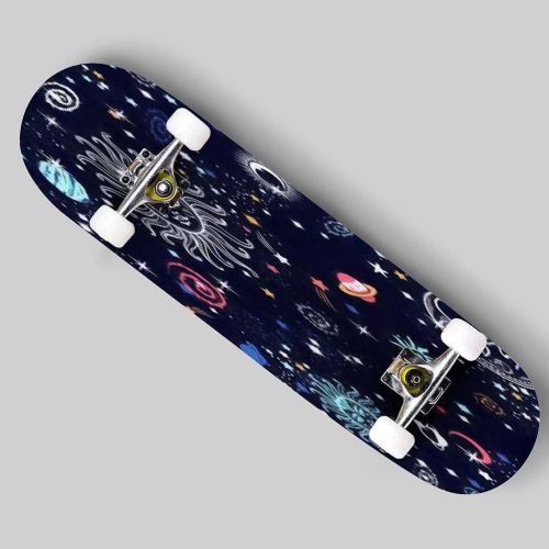  Puiuoo Colorful Outer Space Seamless Pattern Skateboard for Beginners Standard Skateboard for Adults Youth Kids Maple Double Kick Concave Boards Complete Skateboard 31x8
