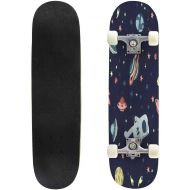 Puiuoo The Seamless Colorful Pattern with Space Stars Galaxies Constellations Skateboard for Beginners Standard Skateboard for Adults Youth Kids Maple Double Kick Concave Boards Complete