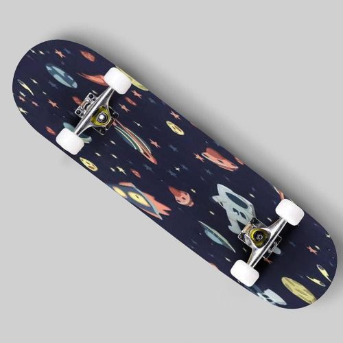  Puiuoo The Seamless Colorful Pattern with Space Stars Galaxies Constellations Skateboard for Beginners Standard Skateboard for Adults Youth Kids Maple Double Kick Concave Boards Complete