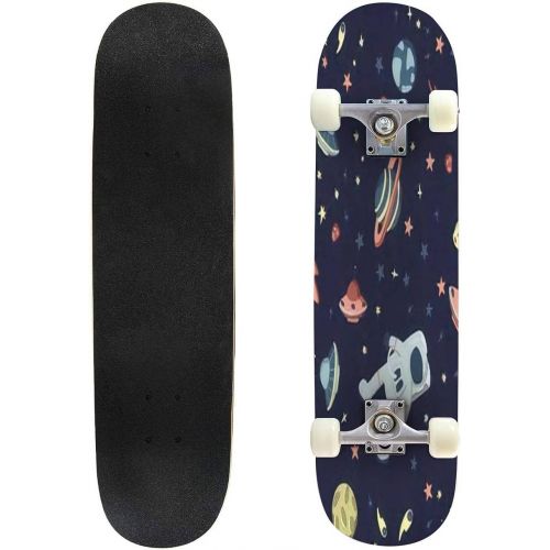  Puiuoo The Seamless Colorful Pattern with Space Stars Galaxies Constellations Skateboard for Beginners Standard Skateboard for Adults Youth Kids Maple Double Kick Concave Boards Complete