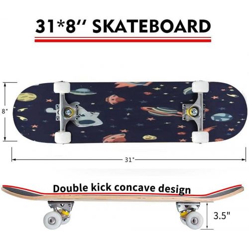  Puiuoo The Seamless Colorful Pattern with Space Stars Galaxies Constellations Skateboard for Beginners Standard Skateboard for Adults Youth Kids Maple Double Kick Concave Boards Complete