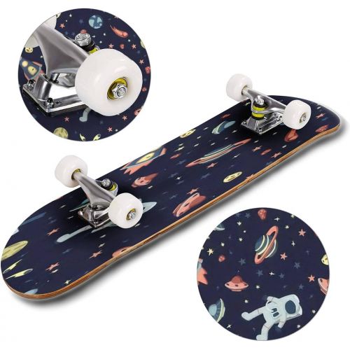  Puiuoo The Seamless Colorful Pattern with Space Stars Galaxies Constellations Skateboard for Beginners Standard Skateboard for Adults Youth Kids Maple Double Kick Concave Boards Complete