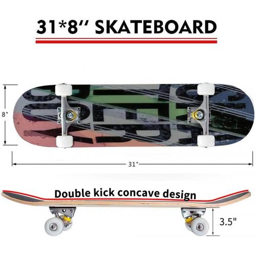  Puiuoo Illustration Skateboard Freestyle Street Style Legendary Rider Skateboard for Beginners Standard Skateboard for Adults Youth Kids Maple Double Kick Concave Boards Complete Skateboa