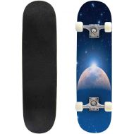 puiuoo Golden Stars on Black Background Skateboard for Beginners Standard Skateboard for Adults Youth Kids Maple Double Kick Concave Boards Complete Skateboard 31x8