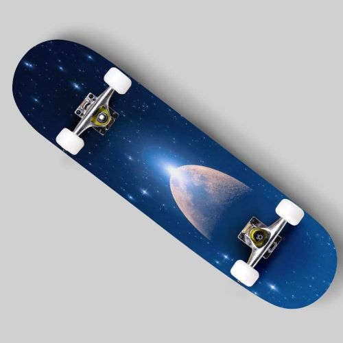  puiuoo Golden Stars on Black Background Skateboard for Beginners Standard Skateboard for Adults Youth Kids Maple Double Kick Concave Boards Complete Skateboard 31x8