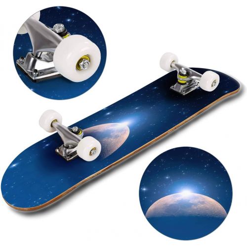  puiuoo Golden Stars on Black Background Skateboard for Beginners Standard Skateboard for Adults Youth Kids Maple Double Kick Concave Boards Complete Skateboard 31x8