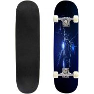 puiuoo Thunderstorm and lightnings Stock Illustration Skateboard for Beginners Standard Skateboard for Adults Youth Kids Maple Double Kick Concave Boards Complete Skateboard 31x8