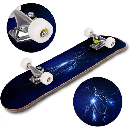  puiuoo Thunderstorm and lightnings Stock Illustration Skateboard for Beginners Standard Skateboard for Adults Youth Kids Maple Double Kick Concave Boards Complete Skateboard 31x8