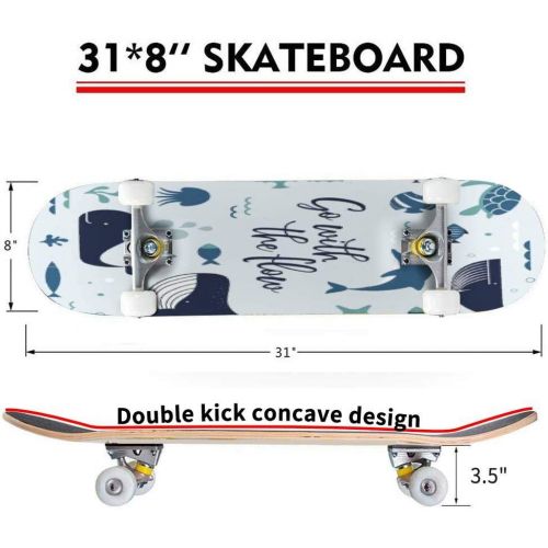  puiuoo One Bunny Stock Illustration Skateboard for Beginners Standard Skateboard for Adults Youth Kids Maple Double Kick Concave Boards Complete Skateboard 31x8