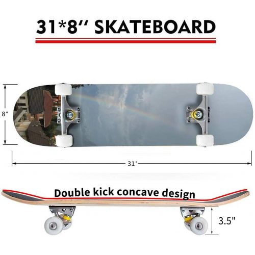  Puiuoo Cyclone on The Field Beautiful Natural Landscape in The Summer time Skateboard for Beginners Standard Skateboard for Adults Youth Kids Maple Double Kick Concave Boards Complete Ska