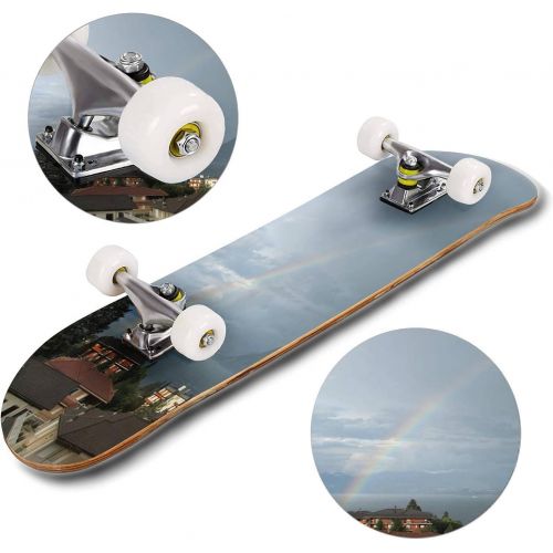  Puiuoo Cyclone on The Field Beautiful Natural Landscape in The Summer time Skateboard for Beginners Standard Skateboard for Adults Youth Kids Maple Double Kick Concave Boards Complete Ska