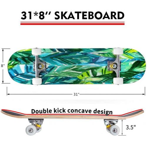  Puiuoo Decorative Set Tropical Pattern Letters Alphabet Font Hand Drawn Skateboard for Beginners Standard Skateboard for Adults Youth Kids Maple Double Kick Concave Boards Complete Skateb