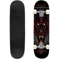 Puiuoo Red Wolves Head with Dark Style Stock Cool Skateboard for Teens Boys Girls Beginners Standard Skateboard for Adults Youth Kids Maple Complete Skateboard Outdoor Gifts